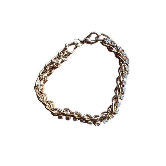 Rhinestone Tennis Bracelet Vintage Clear Glass Gold Tone Prong Set Ladder Link‎ - Picture 2 of 4